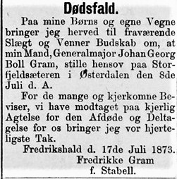 Johan Georg Boll Gram dødsannonse 1873.jpg