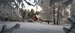 Stokke Bygdetun med Hauganhuset, låven og Bjerkneshuset, tatt vinteren 2008