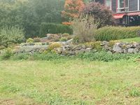 Rester av det gamle steingjerdet rundt den tidligere husmannsplassen Åsbråtan under Løken. Del av bebyggelsen i Riskegrenda øverst til høyre. Foto: Pål Giørtz (2017).