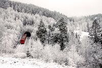 Mellom Skullerud og Mortensrud har Østensjøbanen nærkontakt med Marka. Foto: Leif-Harald Ruud (2007).