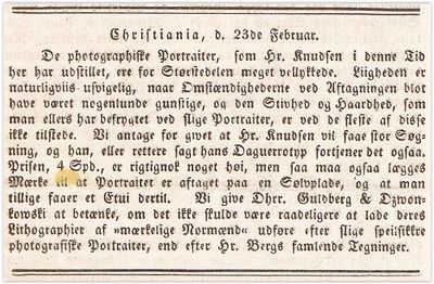 1843: Den Constitutionelle har anerkjennende kommentar til Knudsens fotografier.