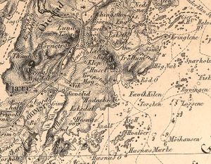 1859: Amtskart Nedenes, utsnitt for Fjære. Fra Kartverket