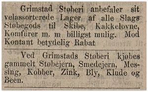 18801117 GAT Annonse Grimstad støberi.jpg