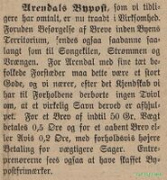 Allerede før jul i 1885 kommenterer lokalavisen etableringen av Arendal bypost i nabobyen. (Grimstad adressetidende 23/12 1885)
