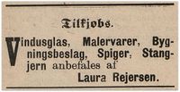 1888: En tidlig annonse fra Laura Rejersen (Grimstad adressetidende 4/7 1888)