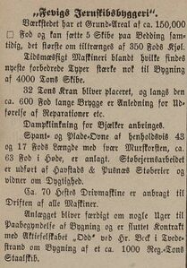 1890: Agderposten gjengir tekniske installasjoner og kapasitet ved det nye jernskipsbyggeriet.
