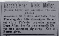 1892: Annonse i Grimstad adressetidende 30/3 1892.
