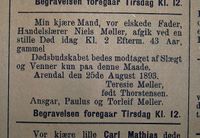 1893: Dødsannonse Niels Møller