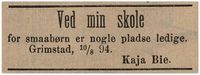 1894: Høsten 1894 er det ledig noen plasser på småbarnsskolen.