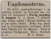 1903: Felles ungdomsstevne for Arendal og Grimstad - på Fevik.