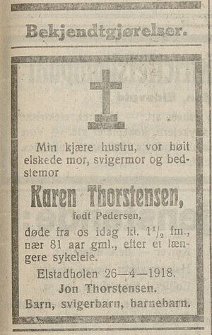 19180426 Karen Thorstensen - dødsannonse - Eidsiva.JPG