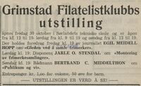 Annonse for utstillingen høsten 1942. (Kilde: Grimstad adressetidende 28/10 1942)