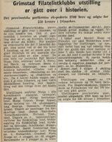 Lokalavisa oppsummerer presist frimerkeutstillingen 1942. (Kilde: Grimstad adressetidende 4/11 1942)