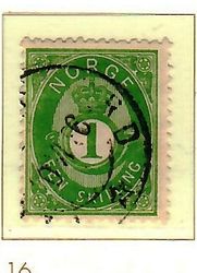 Skillingsfrimerker. Posthorn_1872-75 i verdien "Een Skilling".