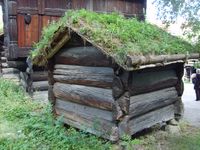 Stolpehus fra Kjelleberg i Valle, nå på Norsk folkemuseum, Bygdøy. Foto: Olve Utne.