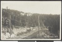 Hospitset, ukjent år. I forgrunnen ser vi Tryvannsbanen. Foto: Ukjent / Nasjonalbiblioteket