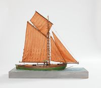 Oline, ein oppborda seksring med dekk og gaffelrigg. Austefjord Museum