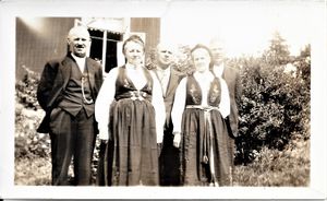 1936: According to the notes on the back of this photo, it was taken in the summer of 1936 outside the Framnæs Hotel in Nissedal. My grandmother Gudrun Steinersen Isaksen had this photo in her collection, but I do not know who Halvor, Sigrid, Tellef, Hage or Severin were.