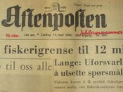 Faksimile fra Aftenpostens forside 14. mai 1960, som var 100-årsutgaven.