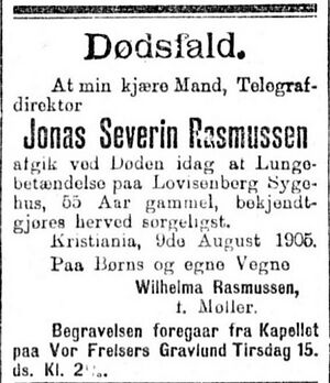 Aftenposten 1905 Jonas Rasmussen dødsannonse.JPG