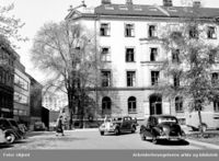 Akersgata 55, «Dittenkomplekset», revet i 1953, i dag VG-huset. Foto: Arbeiderbevegelsens arkiv og bibliotek (1953).