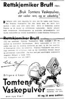Annonse for Tomtens vaskepulver fra 1933.