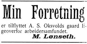 Annonse II for M. Lønseth i Indtrøndelagen 31.8. 1900.jpg