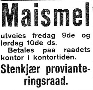 Annonse I fra Steinkjer provianteringsråd i Indhereds-Posten 9.11.1917.jpg