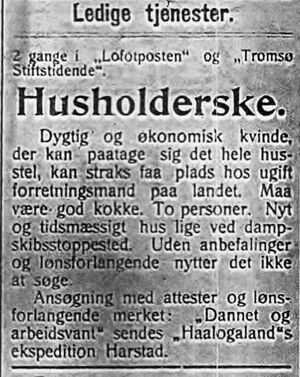 Annonse etter husholderske i Haalogaland 28.4.-06.jpg