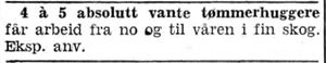 Annonse etter tømmerhuggere i Adressavisen 8.10. 1942.jpg