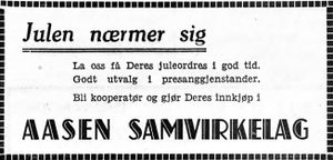 Annonse for Aasen Samvirkelag i Arbeideravisen 1938.jpg