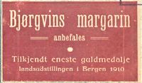 Annonse for Bjørgvins margarin i katalogen til Harstadutstillingen 1911.