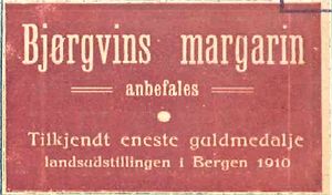 Annonse for Bjørgvins margarin under Harstadutstillingen 1911.jpg