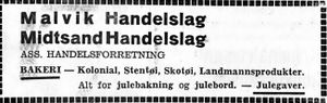 Annonse for Malvik Handelslag MIdtsand Handelslag i Arbeideravisen1938.jpg