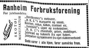 Annonse for Ranheim Forbruksforening i Arbeideravisen 1938.jpg