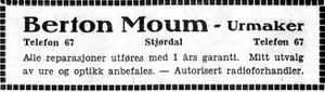 Annonse for Urmaker Berton Moum i Arbeideravisen 1938 .jpg