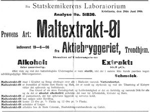 Annonse for maltekstrakt-øl i Trøndelagens Avis 19.12 1906.jpg