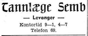 Annonse for tannlege Semb i Arbeideravisen 1938.jpg