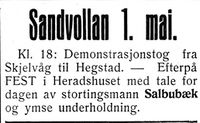 95. Annonse fra 1. mai-komiteen på Sandvollan i Nord-Trøndelag og Nordenfjeldsk Tidende 28.4. 1938.jpg
