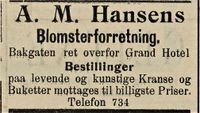 332. Annonse fra A.M. Hansens blomsterforretning i Fredriksstad Tilskuer 24.09. 1910.jpg