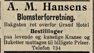 Annonse fra A.M. Hansens blomsterforretning i Fredriksstad Tilskuer 24.09. 1910.jpg