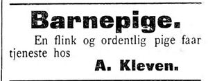 Annonse fra A. Kleven i Indtrøndelagen 16.11. 1900.jpg