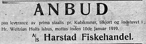 Annonse fra AS Harstad Fiskehandel i Folkeviljen 31.12.1918.jpg