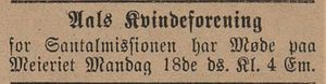 Annonse fra Aals Kvindeforening for Santalmisjonen i Lillehammer Tilskuer 15.01.1909.jpg