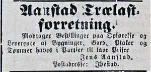 Annonse fra Aanstad Trælastforretning i Tromsø Amtstidende 4.01.1889.jpg
