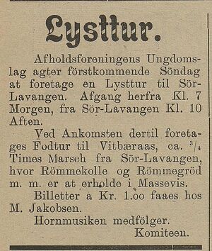 Annonse fra Afholdsforeningens Ungdomslag om lysttur i Harstad Tidende 23.08.1900.jpg