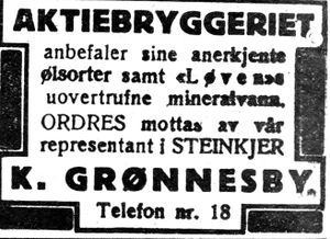 Annonse fra Aktiebryggeriet i Nord-Trøndelag og Nordenfjeldsk Tidende 09.02.33.jpg