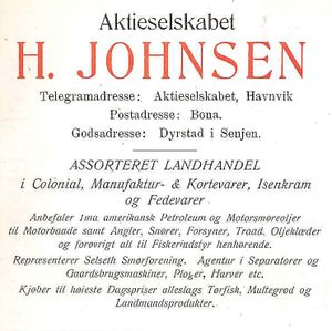 Annonse fra Aktieselskabet H. Johnsen under Harstadutstillingen 1911.jpg