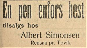 Annonse fra Albert Simonsen i Folkeviljen 1.10. 1919.jpg