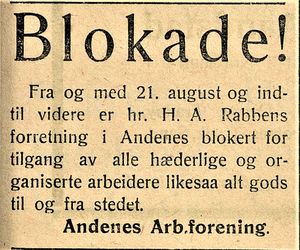 Annonse fra Andenes Arb.forening i Folkeviljen 1.10. 1919.jpg